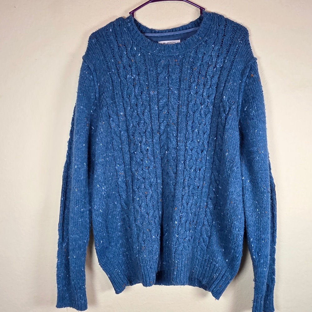 Burton Menswear London Blue Speckled Cable Knit Sweater Crew Neck Men's Large‎